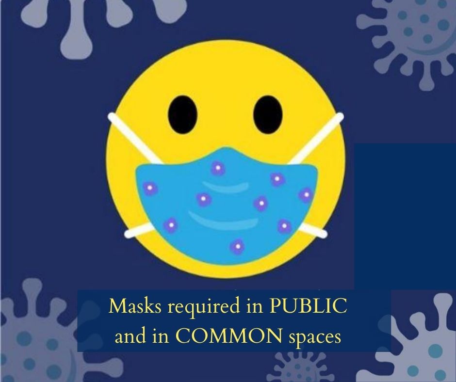 Face Coverings or Masks are required in all public and common spaces